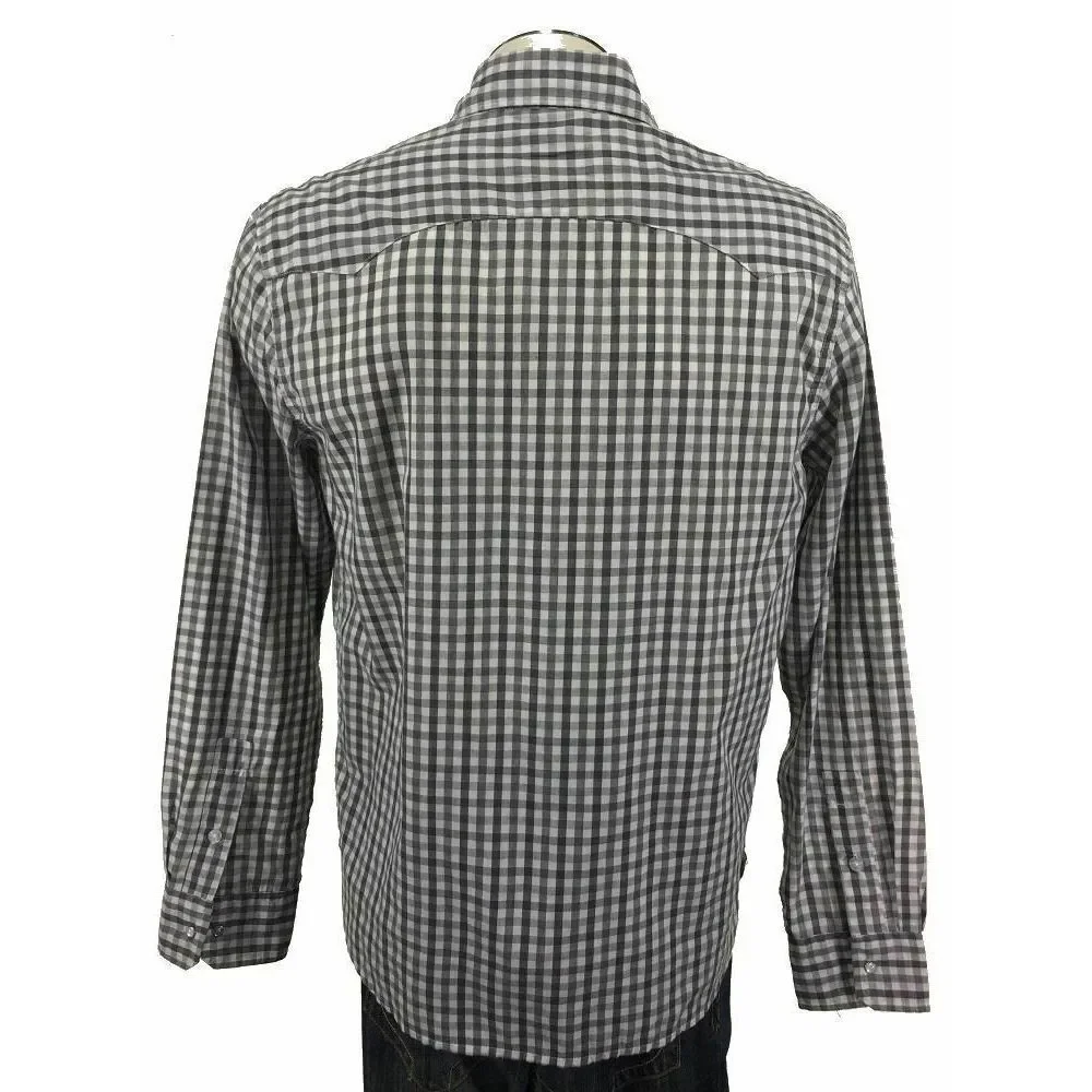 Levis Western Pearl‎ Snap Shirt M Modern Gray White Plaid Cowboy Mens